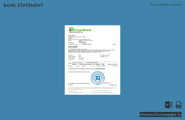 Beispiel für einen Kontoauszug der Ukraine Privatbank (Excel-Vorschau)